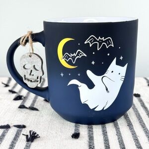 NEW Prima Design Ghost Cat Moon and Bats Halloween Mug